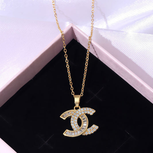 Fashionable titanium steel crystal necklace